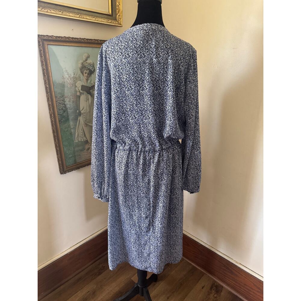 Threads & States Blue Paisley Floral Midi Dress Tassel Tie Waist Size L - Picture 4 of 10